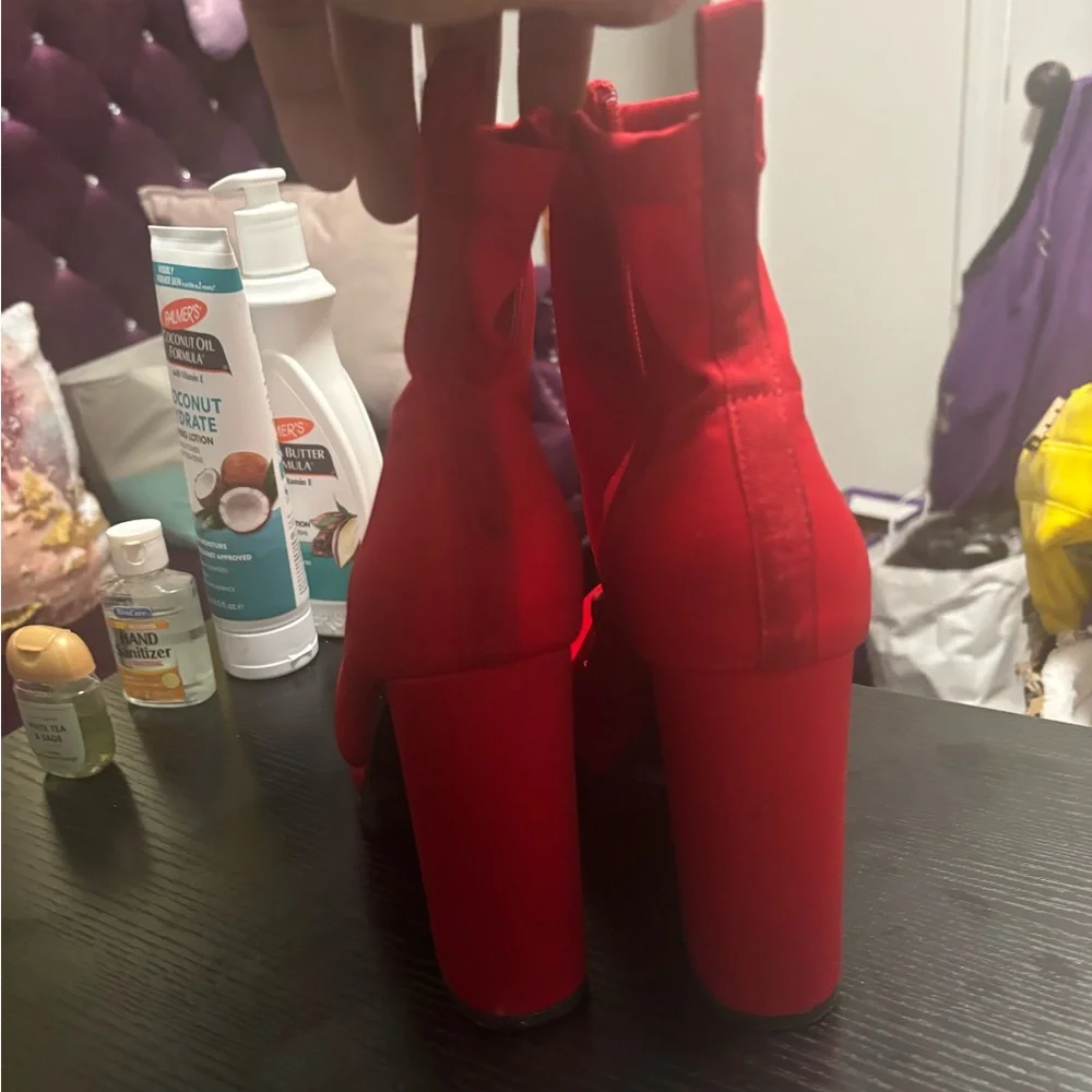 Red Peep-Toe Ankle Boots - Picture 3 of 3